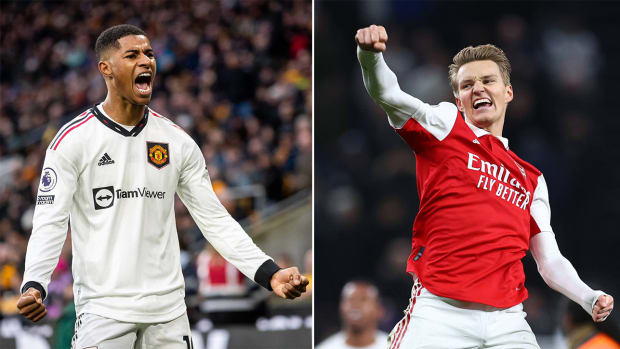Manchester United’s Marcus Rashford and Arsenal’s Martin Ödegaard.
